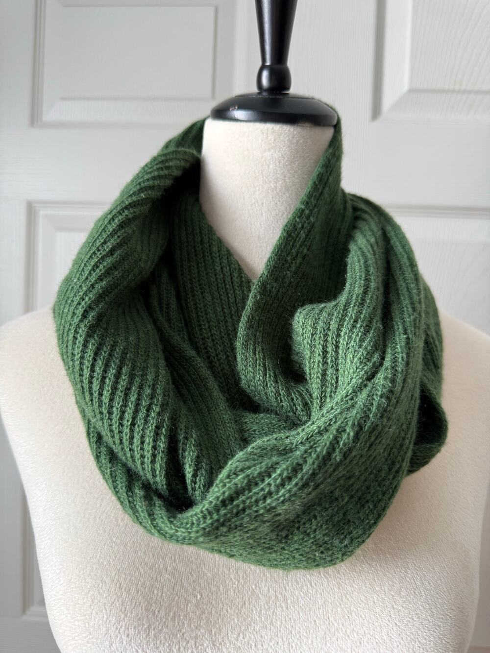 J. Jill Green Ribbed Knit Infinity Scarf Chunky Cozy Wool Blend Spring Layering